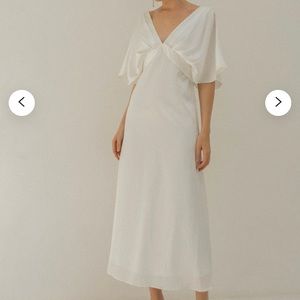 Esther Cream White Tea Length Satin Dress Size Medium